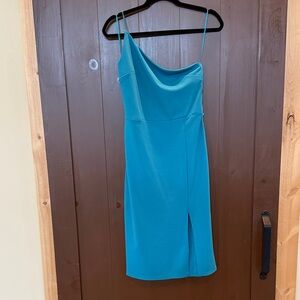 Teal One Shoulder Midi Dress